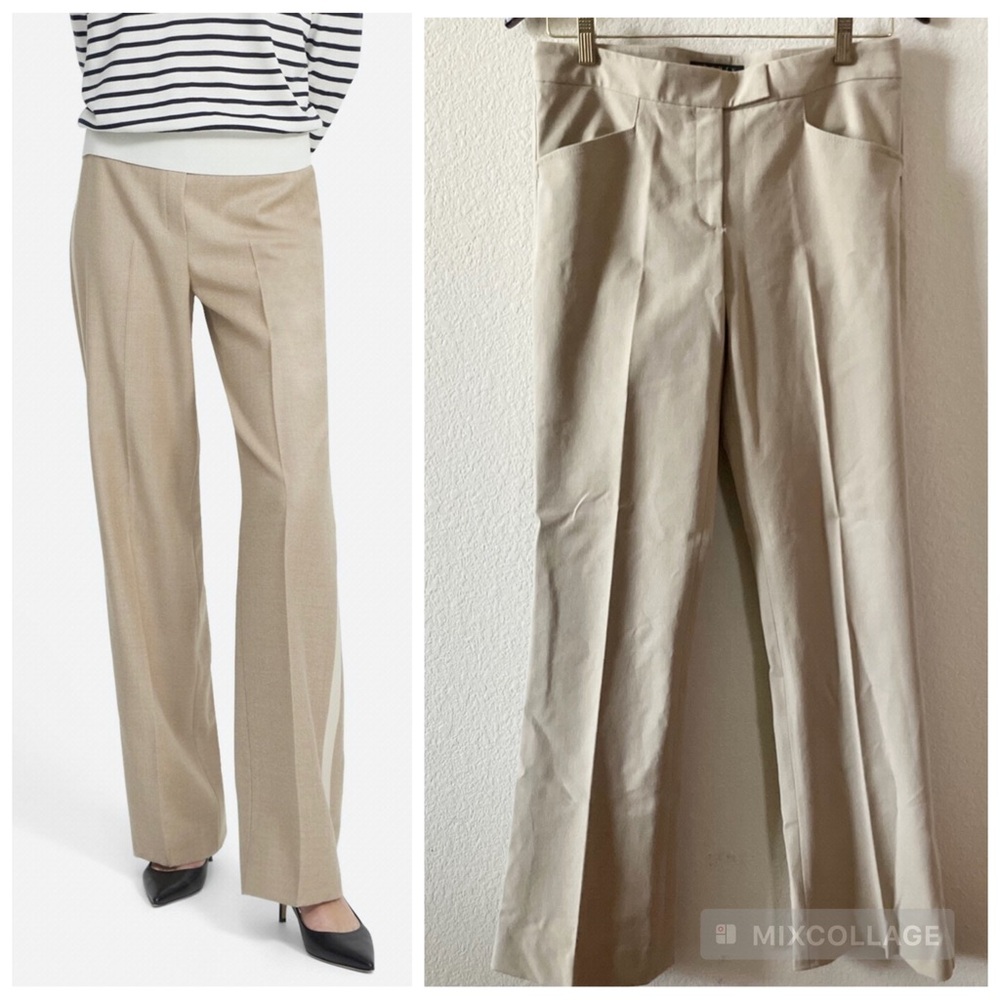 Theory Beige Modern Contemporary Business Casual Minimalist Trouser Pants Size 6